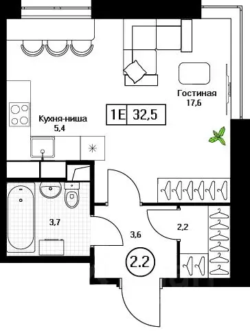 Студия Московская область, Пушкино Пушкино Град жилой комплекс (32.5 ... - Фото 1