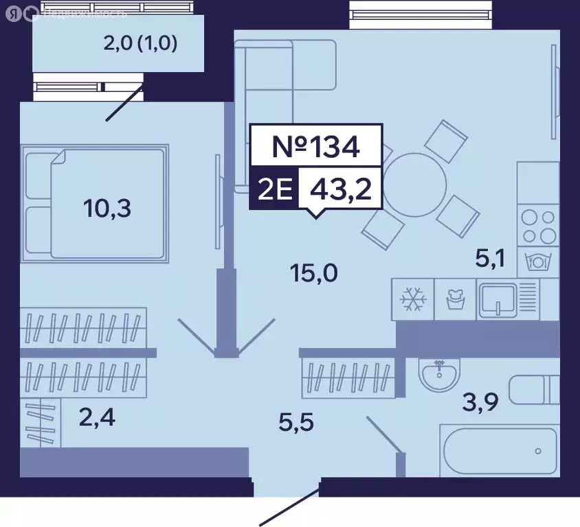 2-комнатная квартира: Якутск, Новопортовская улица, 1Д (43.2 м) - Фото 1