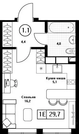 Студия Московская область, Пушкино Пушкино Град жилой комплекс, к2 ... - Фото 1
