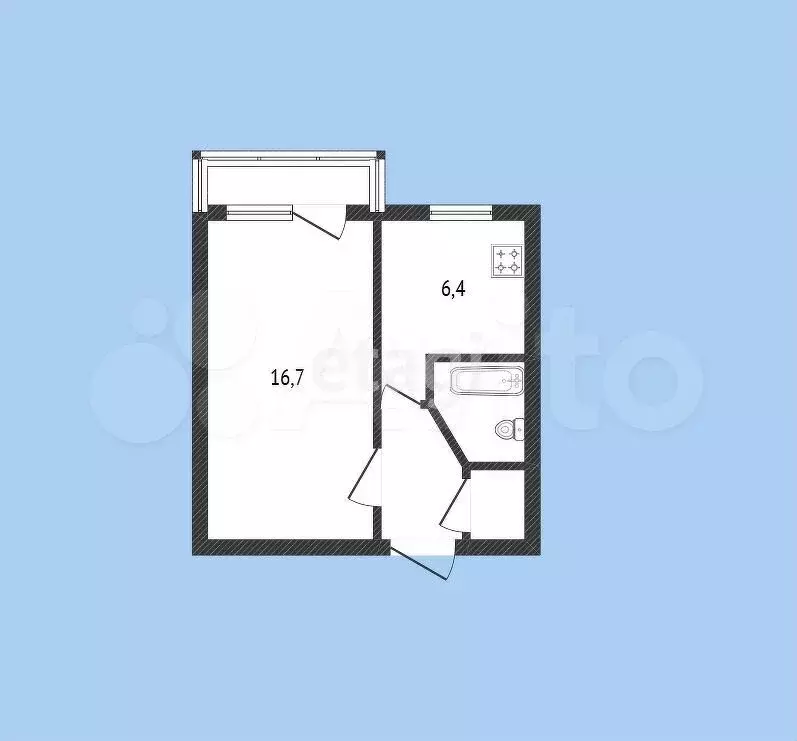 1-к. квартира, 29,8 м, 3/4 эт. - Фото 0