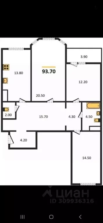 3-к кв. Воронежская область, Воронеж ул. Артамонова, 34Ж (93.7 м) - Фото 0