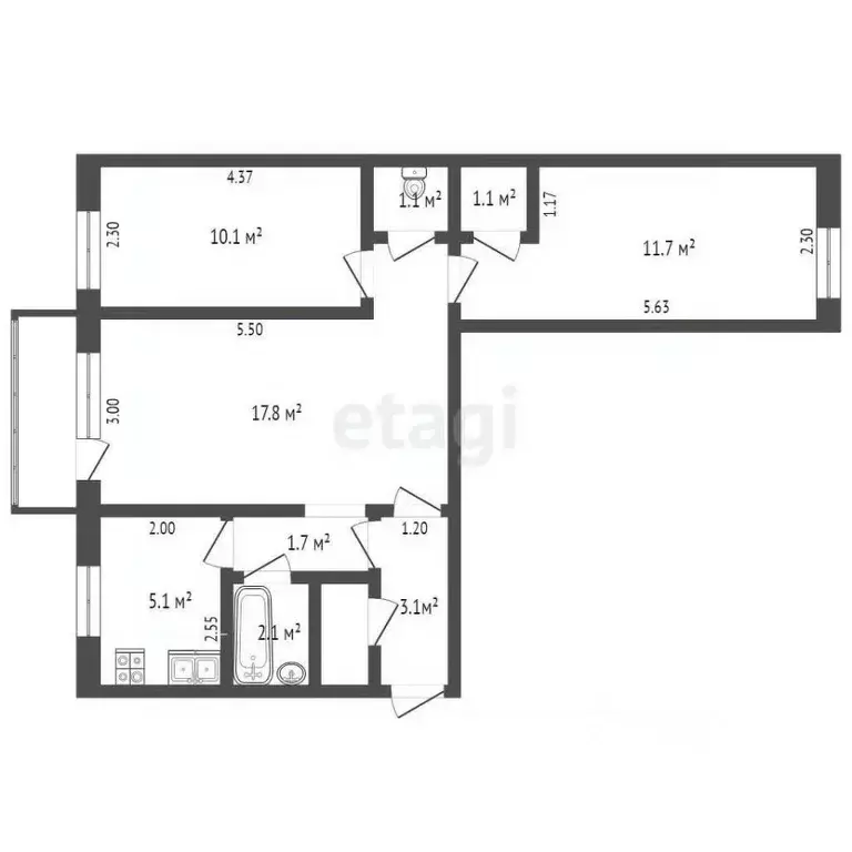 3-к кв. Кемеровская область, Кемерово Красноармейская ул., 95 (55.0 м) - Фото 1
