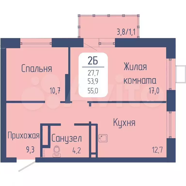 2-к. квартира, 55 м, 21/24 эт. - Фото 0