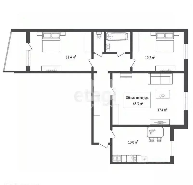 3-к кв. Новосибирская область, Искитим Индустриальный мкр, 45 (65.4 м) - Фото 1