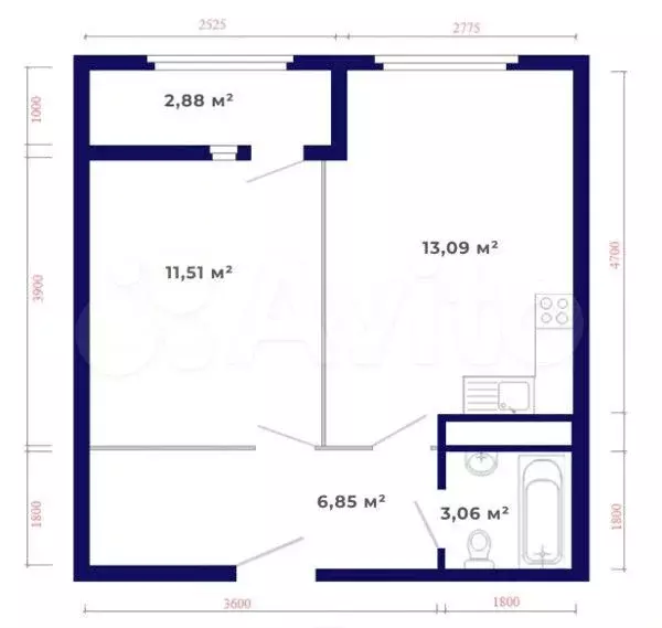 1-к. квартира, 37,4 м, 6/9 эт. - Фото 1