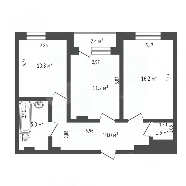 2-к кв. Тюменская область, Тюмень ул. 50 лет Октября, 57Ак1 (55.1 м) - Фото 2
