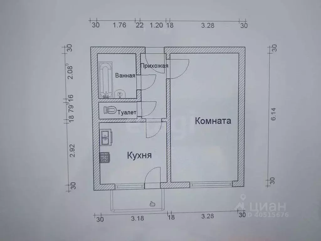 1-к кв. Татарстан, Альметьевск Геофизическая ул., 1 (30.0 м) - Фото 2
