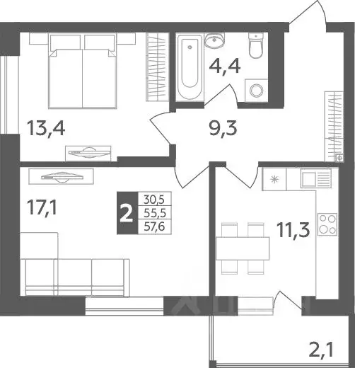 2-к кв. Башкортостан, Уфа ул. Орджоникидзе, 34 (57.6 м) - Фото 1