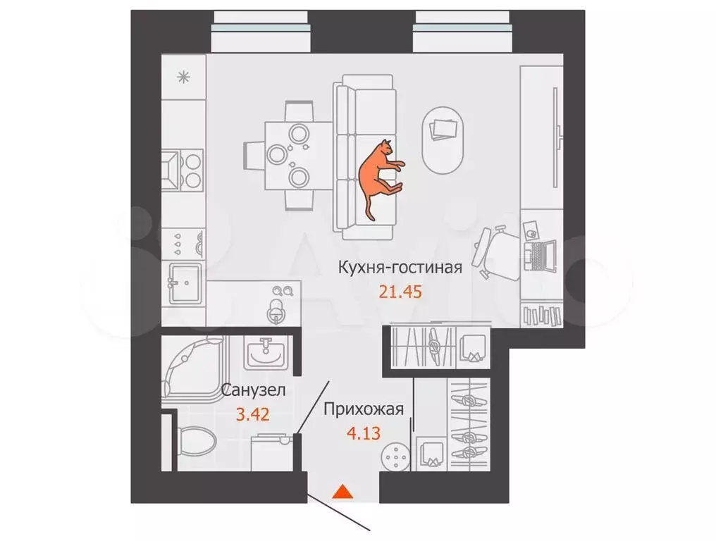 Квартира-студия, 29 м, 2/4 эт. - Фото 0