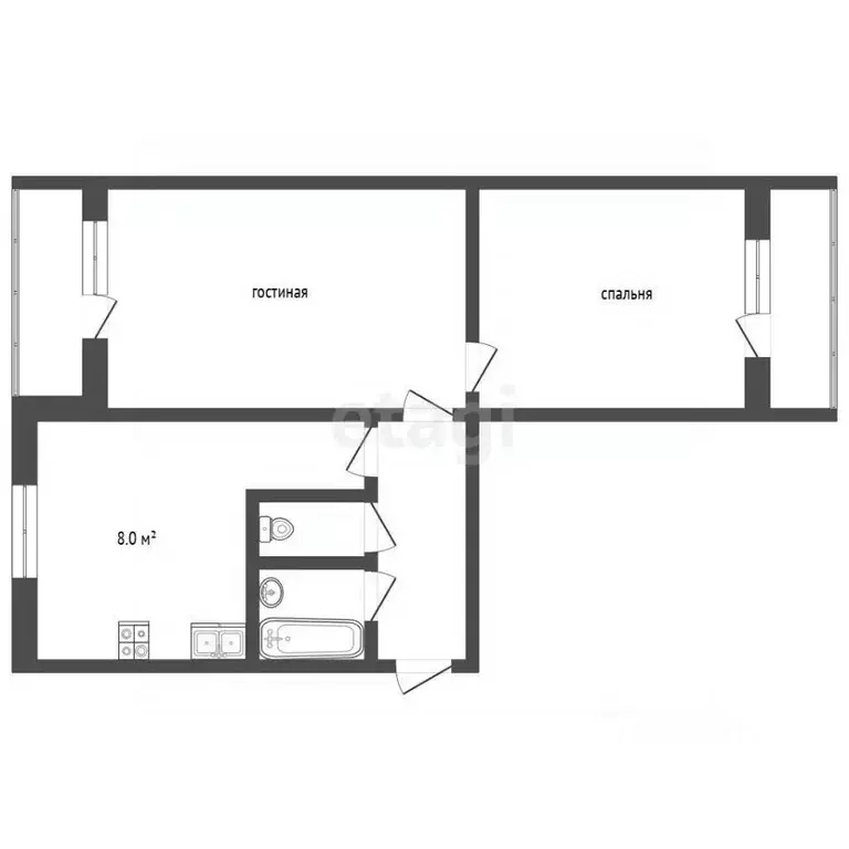 2-к кв. Ставропольский край, Пятигорск ул. Козлова (48.7 м) - Фото 1