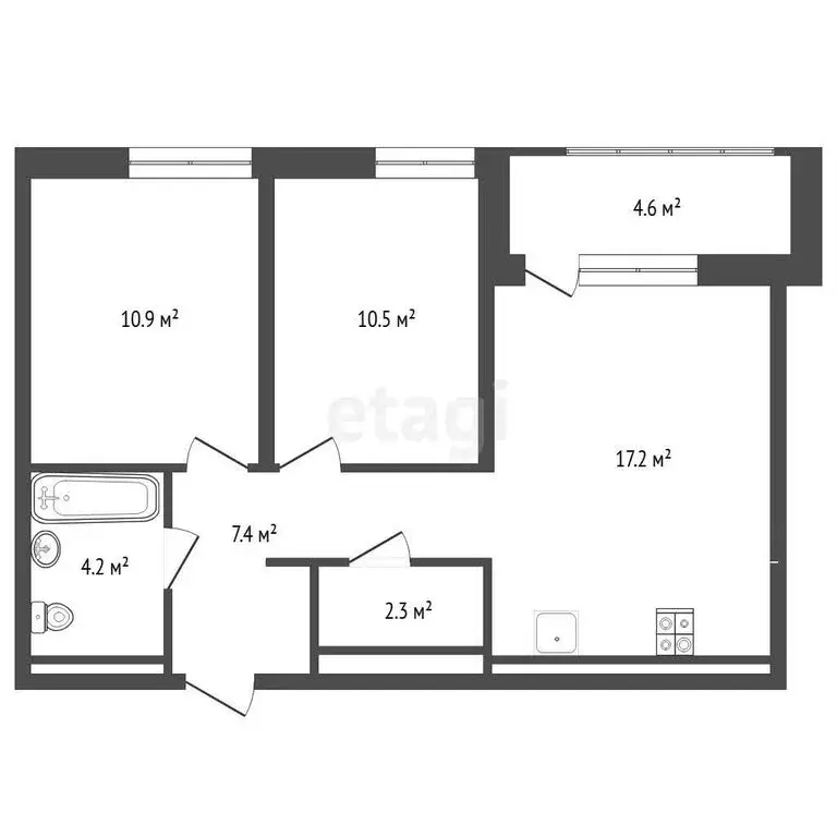 2-комнатная квартира: Тюмень, Заполярная улица, 3 (53.9 м) - Фото 1