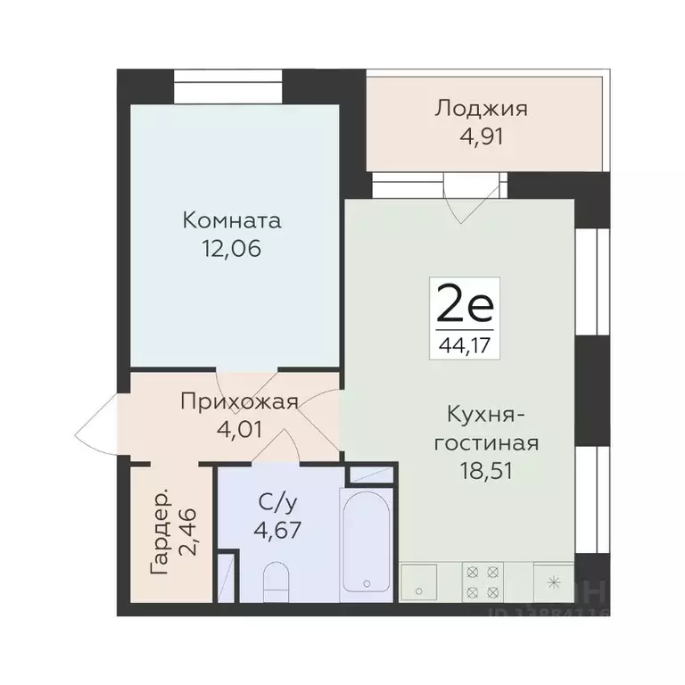 2-к кв. Воронежская область, Воронеж ул. Матросова, 60 (44.17 м) - Фото 1