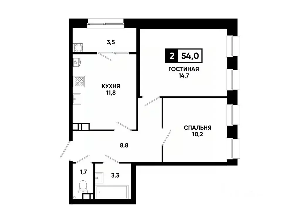 2-к кв. Ставропольский край, Ставрополь ул. Андрея Голуба, 12к8 (54.0 ... - Фото 0