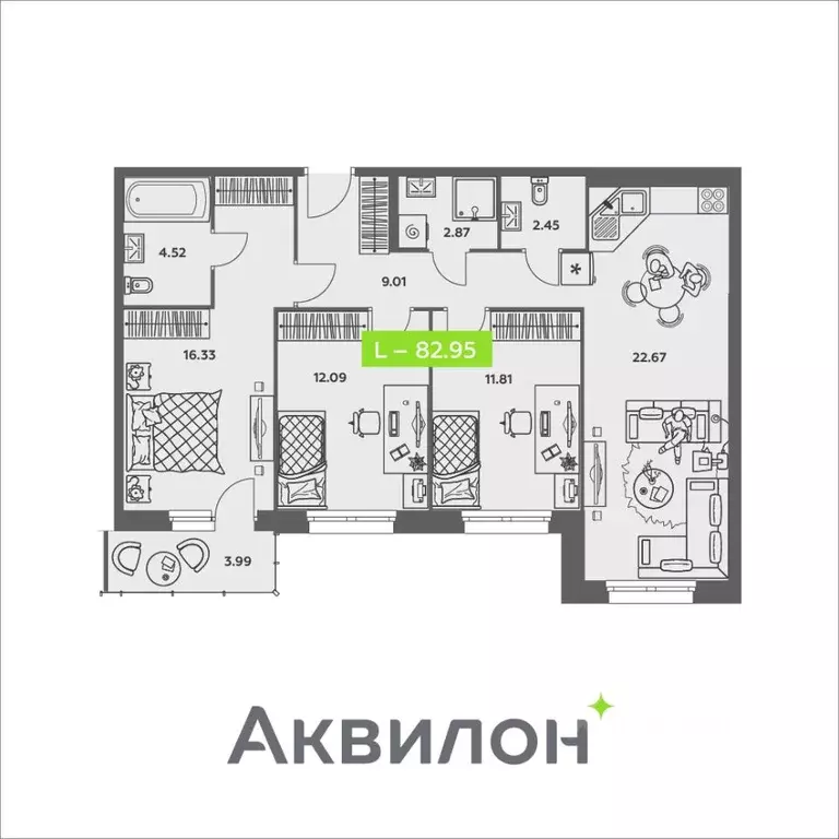3-к кв. Архангельская область, Архангельск ул. Валявкина, 38к3 (82.96 ... - Фото 1