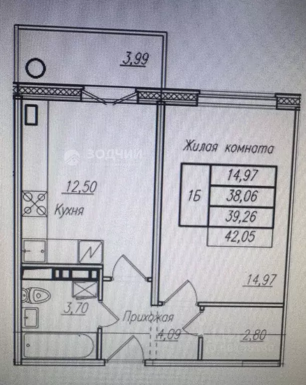 1-к кв. Чувашия, Чебоксары просп. Геннадия Айги, 28 (42.05 м) - Фото 2
