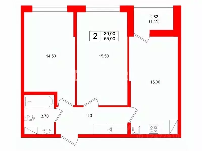 2-к кв. Санкт-Петербург ул. Чирикова, 5 (55.0 м) - Фото 1