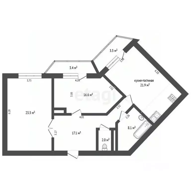 2-к кв. Тюменская область, Тюмень ул. Малыгина, 2 (89.2 м) - Фото 1