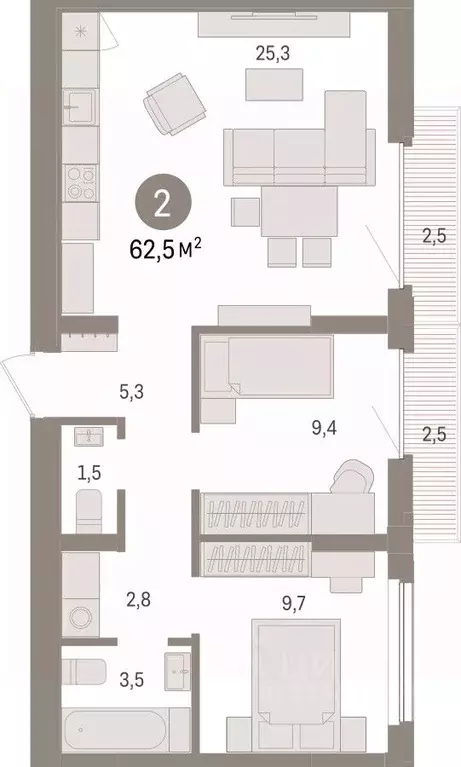 2-к кв. Липецкая область, Липецк пл. Петра Великого, 1 (62.49 м) - Фото 0