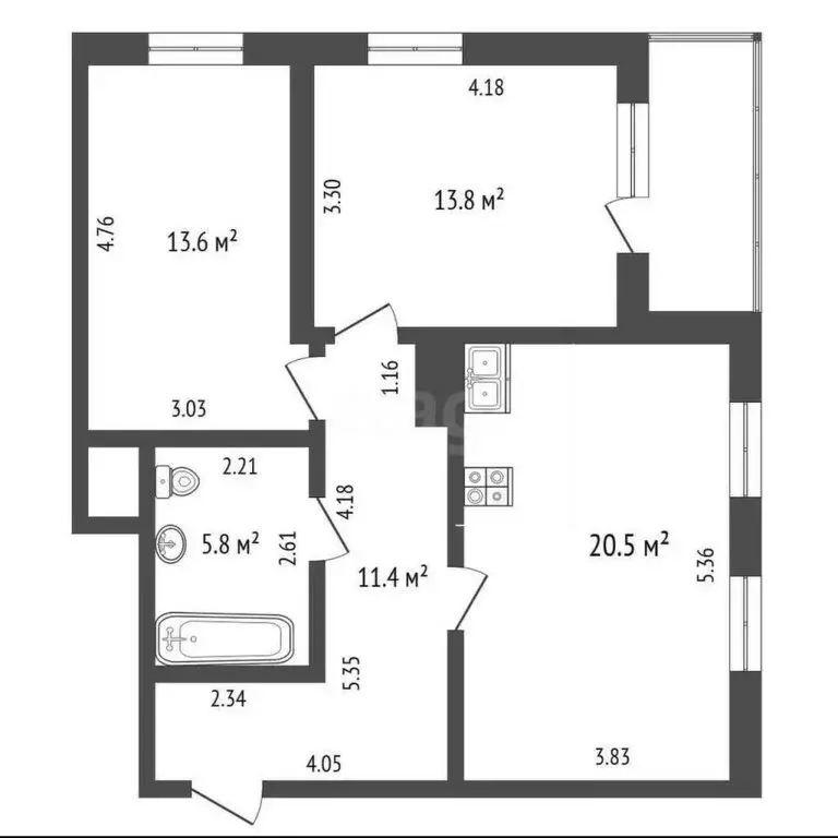 2-комнатная квартира: Тюмень, улица Мельникайте, 34к1 (74 м) - Фото 1