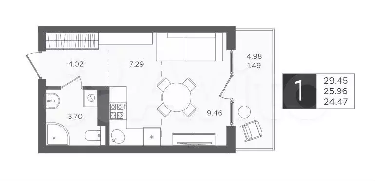 Квартира-студия, 26 м, 2/4 эт. - Фото 1