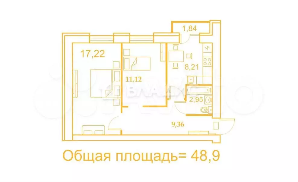 2-к. квартира, 48,6 м, 3/4 эт. - Фото 0