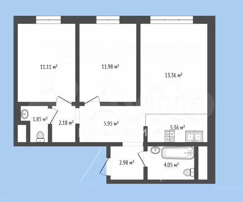 2-к. квартира, 60 м, 2/16 эт. - Фото 0