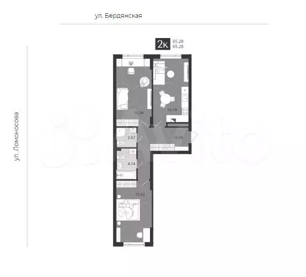 2-к. квартира, 65,3 м, 2/4 эт. - Фото 1