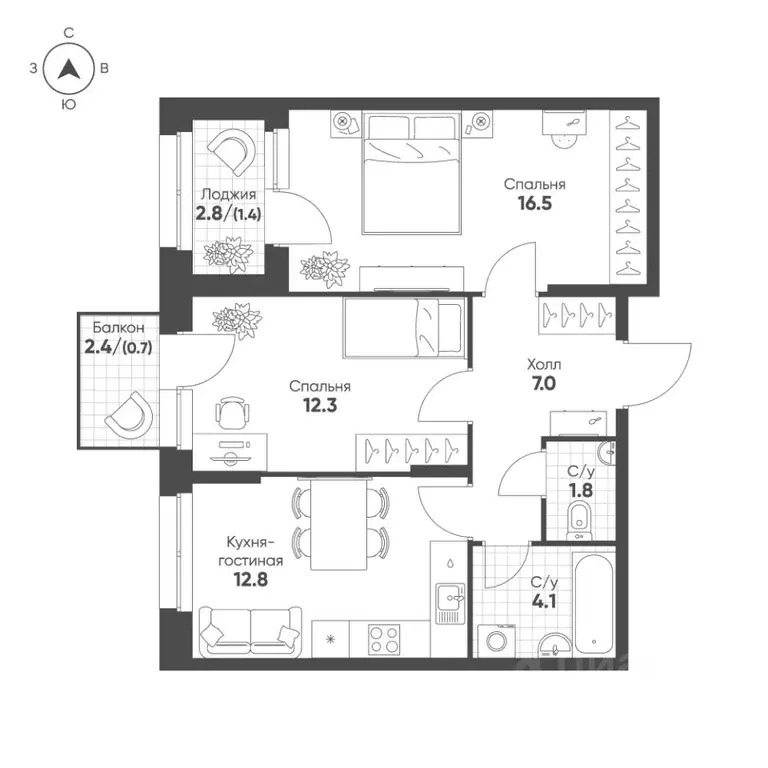 2-к кв. Свердловская область, Екатеринбург Солнечный жилрайон,  (56.6 ... - Фото 1