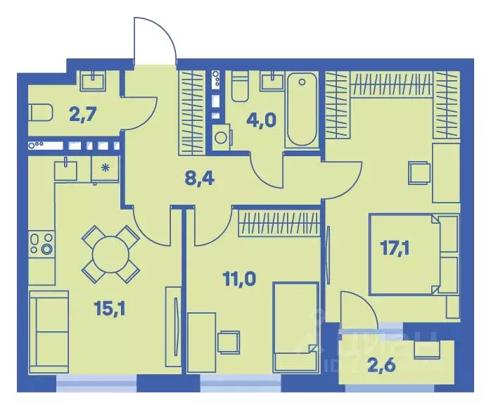 3-к кв. Пермский край, Пермь ул. Карпинского, 115 (59.6 м) - Фото 1