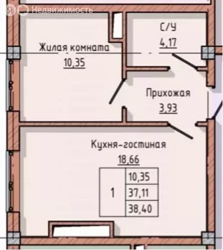 1-комнатная квартира: Нальчик, улица Байсултанова, 28 (38.4 м) - Фото 0