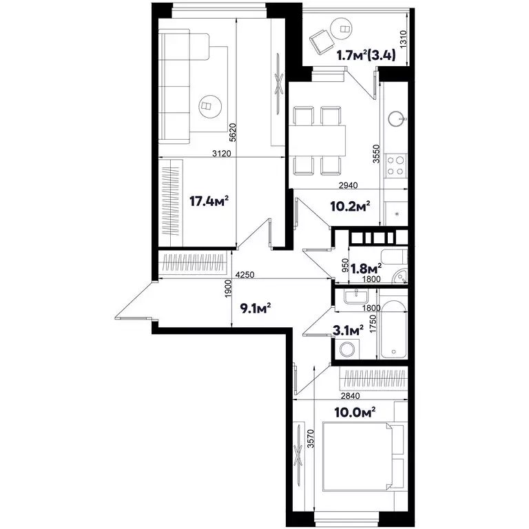 2-комнатная квартира: Краснодар, улица имени Генерала Корнилова, 16 ... - Фото 0