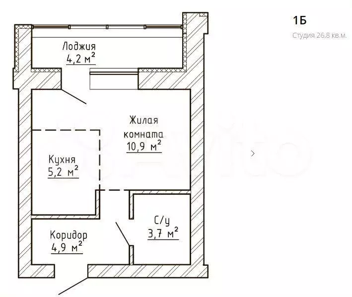 1-к. квартира, 26,8 м, 4/9 эт. - Фото 0