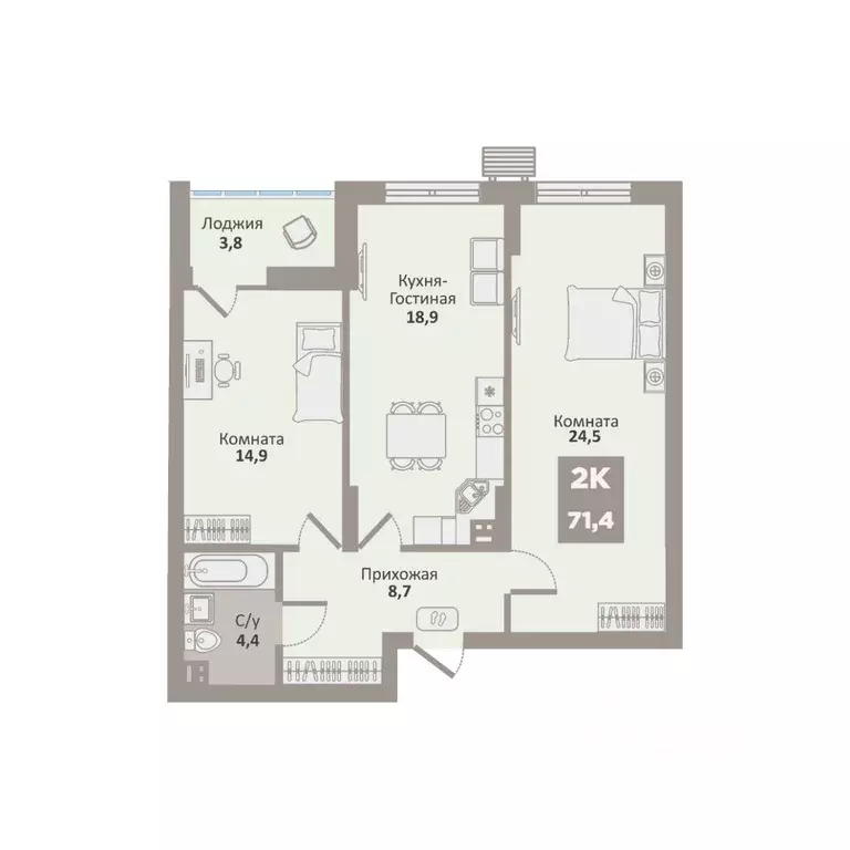 2-к кв. Курганская область, Курган Заозерный жилрайон, 12-й мкр, 1 ... - Фото 1