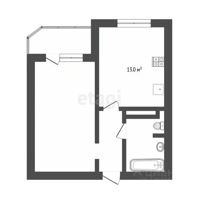 1-к кв. Тюменская область, Тюмень Широтная ул., 172к3 (41.9 м) - Фото 2