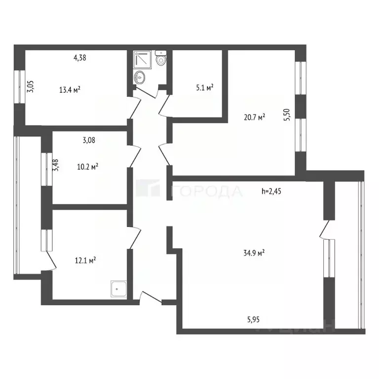 4-к кв. Томская область, Томск ул. Косарева, 33 (118.0 м) - Фото 2