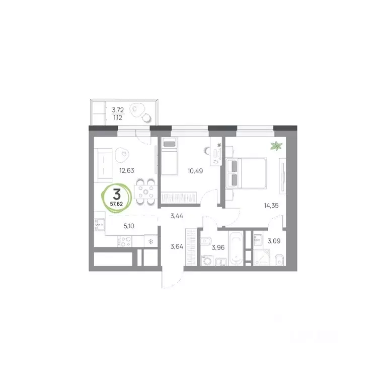 3-к кв. Красноярский край, Красноярск Азовская ул., 1/1 (57.82 м) - Фото 1