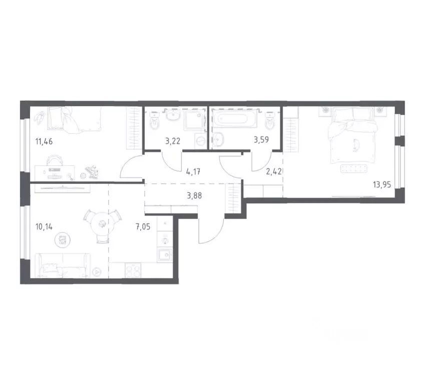 2-к кв. Башкортостан, Уфа ул. Рашита Манурова (59.88 м) - Фото 1