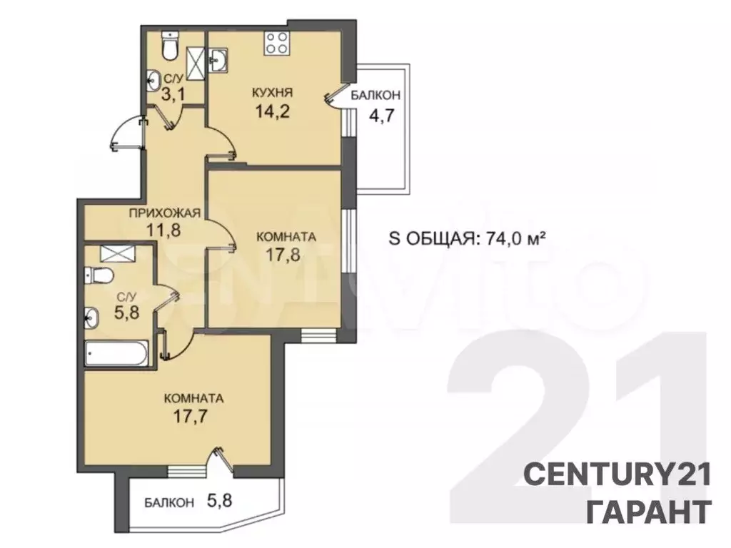 3-к. квартира, 59,8 м, 2/9 эт. - Фото 0