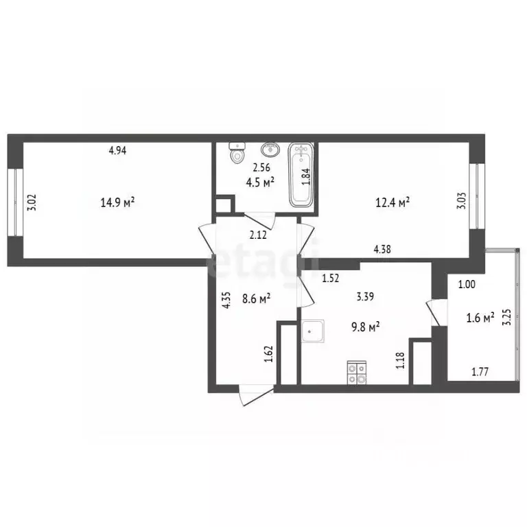 2-к кв. Калининградская область, Калининград бул. Любови Шевцовой, 51 ... - Фото 2