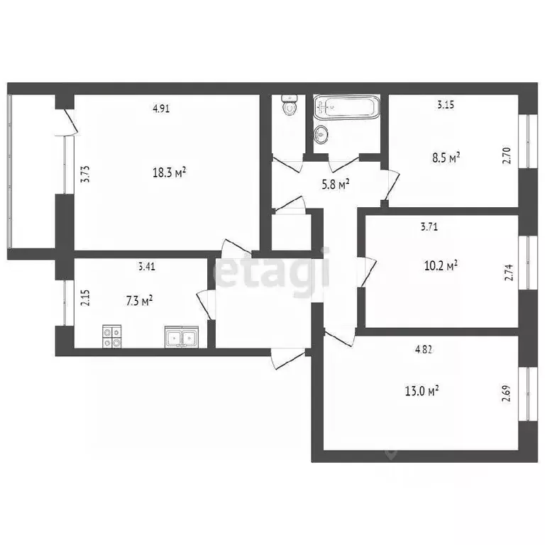 4-к кв. Вологодская область, Грязовец ул. Ленина, 109 (74.1 м) - Фото 1