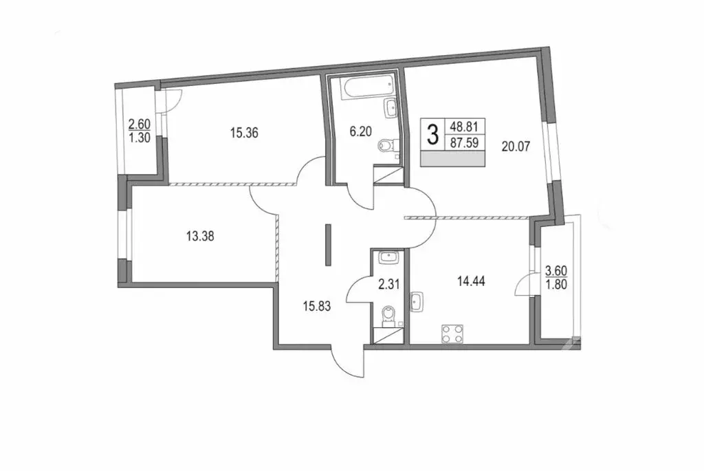 3-комнатная квартира: Санкт-Петербург, Коломяжский проспект, 13к3 (88 ... - Фото 1