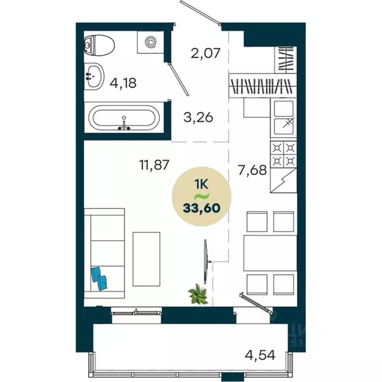1-к кв. Иркутская область, Иркутск ул. Безбокова, 7А (33.6 м) - Фото 1