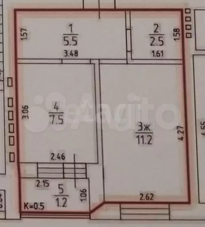 1-к. квартира, 27,9 м, 4/5 эт. - Фото 0