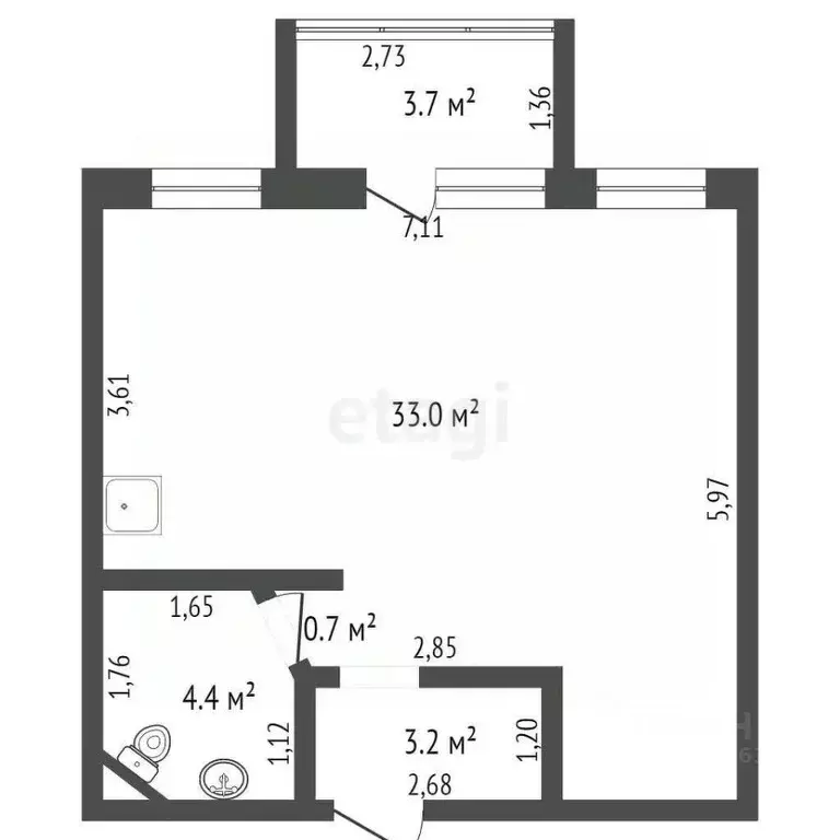 1-к кв. Томская область, Томск ул. Карташова, 29Б (41.3 м) - Фото 2