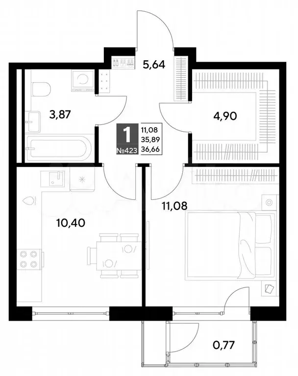 1-к. квартира, 36,7 м, 19/24 эт. - Фото 0