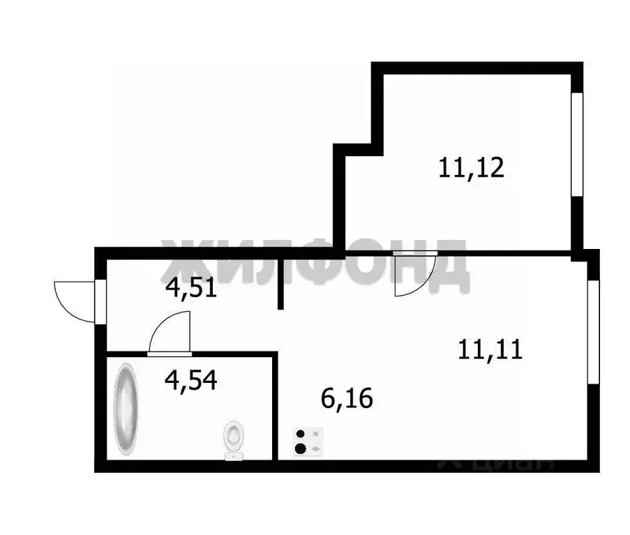 2-к кв. Новосибирская область, Новосибирск ул. Кирова, 115 (37.14 м) - Фото 1