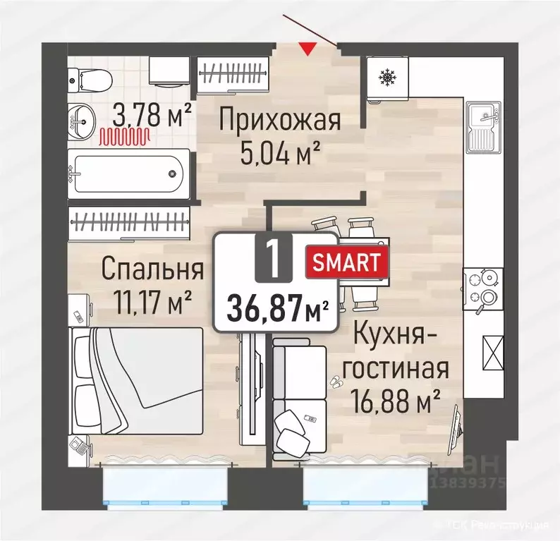 1-к кв. Рязанская область, Рыбное Мега жилой квартал,  (36.87 м) - Фото 0