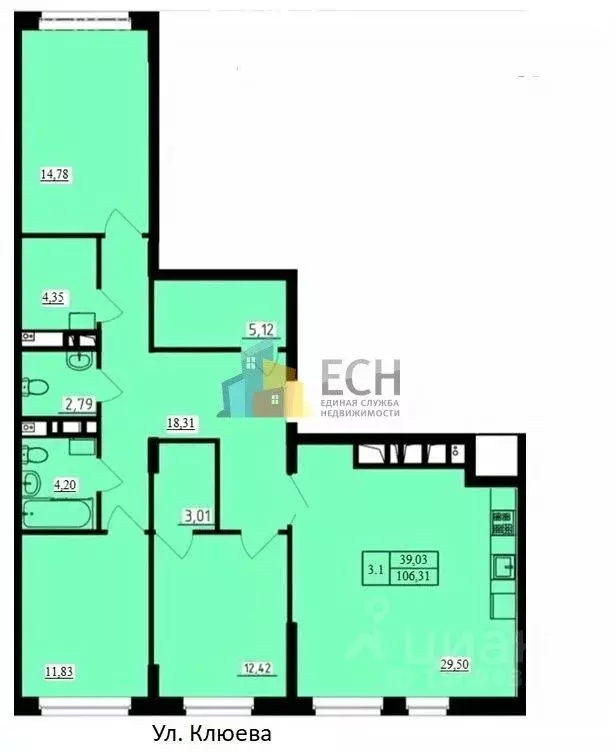 3-к кв. Тульская область, Тула пер. Шевченко, 3 (106.31 м) - Фото 1