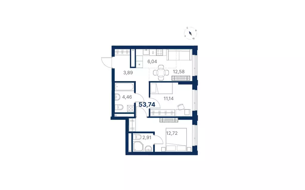 2-комнатная квартира: Екатеринбург, улица Титова, 19/42И (53.74 м) - Фото 0