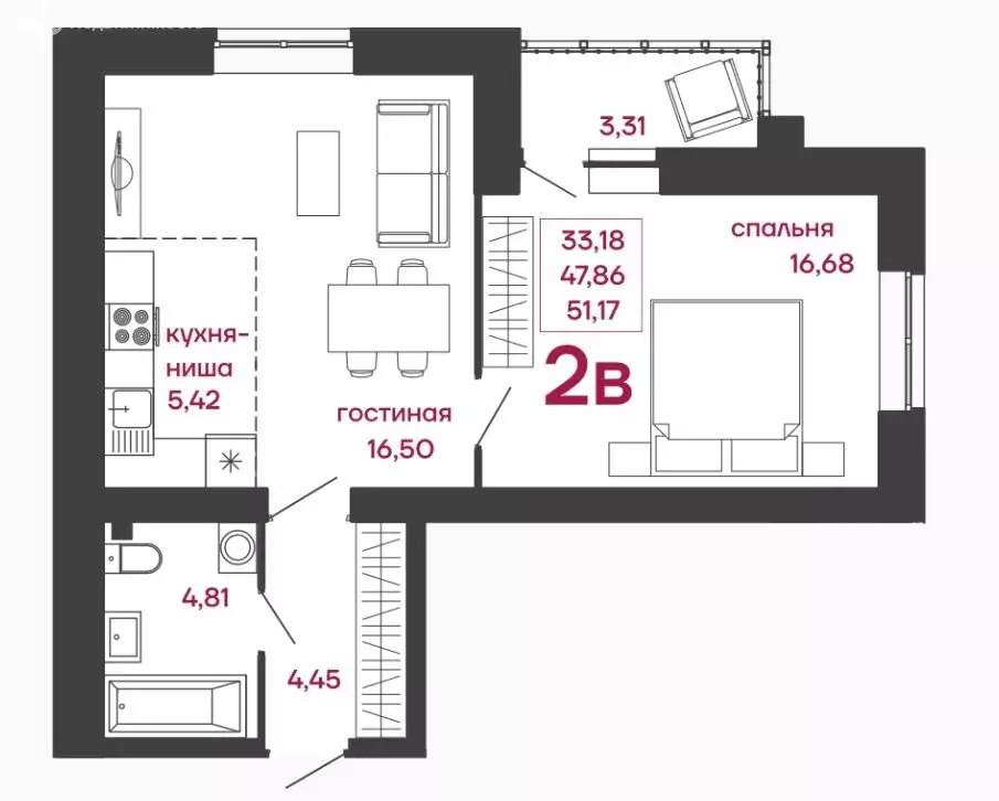2-комнатная квартира: Пенза, улица Измайлова, 41В (51.17 м) - Фото 0